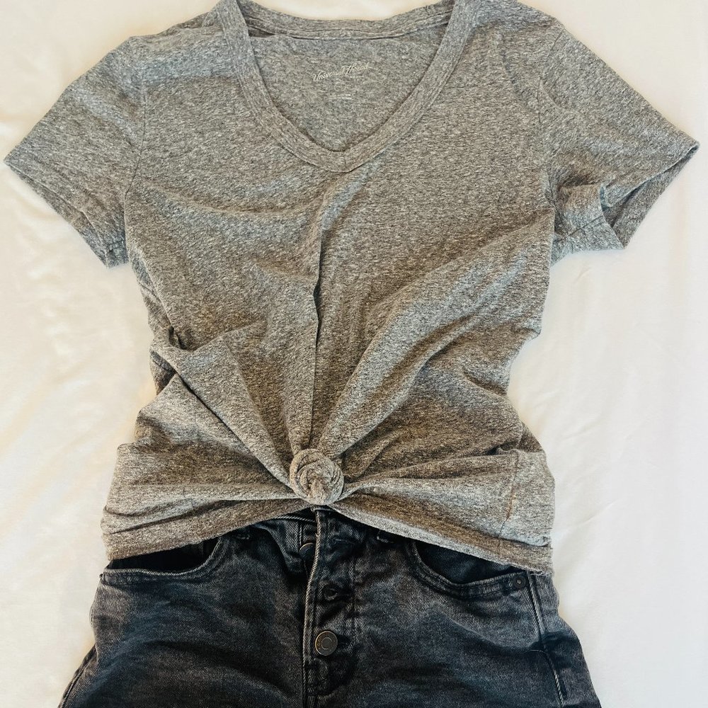 womens gray v neck shirt (shorts sold seperately)